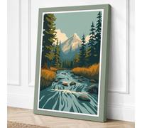 Mountain River Valley Canvas Wall Art Print 24x16 Inch