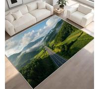 Mountain Road Scenery Non-Slip Flannel Rug 160x230 cm Area Rugs 3D Green Valley with Windmills Soft Low Pile Indoor Carpet Suitable for Bedrooms Studies Living Rooms and Hallways (5x7.5ft) c-277