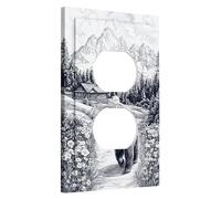 Mountain Scenery Bear Light Switch Cover Plates/Outlet Covers, Natural Gray Wilderness Design for Home Decor, Thermoplastic Wall Plates, Standard Size Single Duplex Outlet