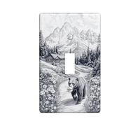 Mountain Scenery Bear Light Switch Cover Plates/Outlet Covers, Natural Gray Wilderness Design for Home Decor, Thermoplastic Wall Plates, Standard Size Single Toggle