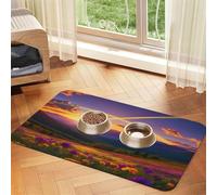 Mountain Scenery Rainbow Pet Food Mat 23.62x15.71in Absorbent Non-Slip PU Leather Feeding Mat for Dogs Cats Rubber Bottom Fast Drying Rollable Pet Bowl Placemat