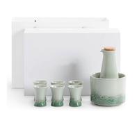Mountain Sea Pattern Fresh Minimalist Tea Set 8-Piece Ceramic Sake Kit for Guest Entertainment (Green Color 8 piece set)