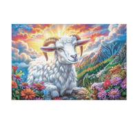 Mountain Sheep 1000 Piece Jigsaw Puzzle for Adults Meadow Flora Ridge Bathroom Wall Art Relaxing Activity Smooth Edges for Homeowners 1000 PCS