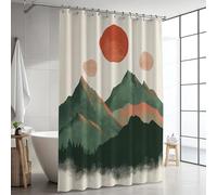 Mountain Shower Curtain 90x180cm Outdoor Curtains Waterproof Polyester Fabric Bathroom Curtains with Shower Curtain Hooks Quick-Drying with Grommets for Outdoor Garden Wet Room Bathtub (Green) GJ-951