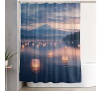 Mountain Shower Curtain Landscape Curtains with Plastic Hooks and Weighted Hem, Waterproof Quick-Drying Fabric, Washable, Decoration Lightweight Bath Screen for Bathroom Wet Room Tub 180x200 cm 3Y-542