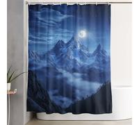 Mountain Shower Curtain Moon Curtains with Plastic Hooks and Weighted Hem, Waterproof Quick-Drying Fabric, Washable, Decoration Lightweight Bath Screen for Bathroom Wet Room Tub 200x240 cm 3Y-342