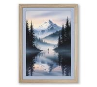 Mountain Solitude Scandinavian Framed Wall Art Print A2 (59.4×42cm) Oak, Wall Decor for Living Room, Bedroom, Office & Home, Ready to Hang, Art Gift