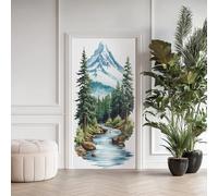 Mountain Stream 3D Door Stickers Peel and Stick, Rock Plant Poster PVC Removable Waterproof Stickers, Hand Painted Snow Mountain Door Decals Adhesive Sticker Interior Murals for Home Decor, 95x215 cm