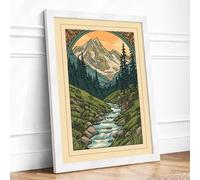 Mountain Stream Valley Scandinavian Framed Wall Art Print A1 (84.1×59.4cm) White, Wall Decor for Living Room, Bedroom, Office & Home, Ready to Hang, Art Gift