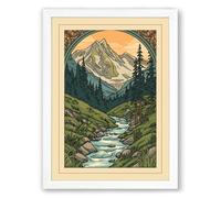 Mountain Stream Valley Scandinavian Framed Wall Art Print A3 (42×29.7cm) White, Wall Decor for Living Room, Bedroom, Office & Home, Ready to Hang, Art Gift