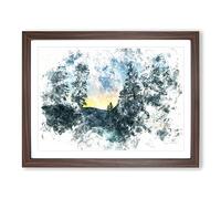 Mountain Stream Watercolour Modern Framed Print | A3 Walnut Framed Wall Art | Ready to Hang | Modern Landscape Picture | Living Room Bedroom Lounge Office