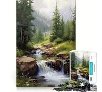 Mountain Stream Waterfall Landscape Painting 1000 Piece Jigsaw Puzzles for Adults Jigsaw Fine Logic Toy Quiet Fun Neat Edge Memorable Gift (38x26cm)