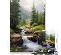 Mountain Stream Waterfall Landscape Painting Hard Jigsaw Puzzle for Adults 1000 Pieces Think Toy Peaceful Fun Clean Cut Fine Art Piece (38x52cm)