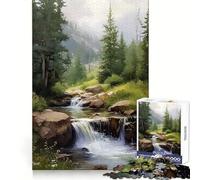Mountain Stream Waterfall Landscape Painting Jigsaw Puzzles for Teenagers 1000 Pieces Fine Logic Toy Soft Relax Neat Edge Premium Gift (50x75cm)