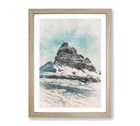 Mountain Summit In Italy Painting Modern Framed Print | A4 Oak Framed Wall Art | Ready to Hang | Modern Landscape Picture | Living Room Bedroom Lounge Office