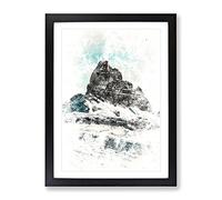 Mountain Summit In Italy Watercolour Modern Framed Print | A2 Black Framed Wall Art | Ready to Hang | Modern Landscape Picture | Living Room Bedroom Lounge Office