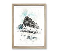 Mountain Summit In Italy Watercolour Modern Framed Print | A4 Oak Framed Wall Art | Ready to Hang | Modern Landscape Picture | Living Room Bedroom Lounge Office