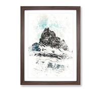 Mountain Summit In Italy Watercolour Modern Framed Print | A4 Walnut Framed Wall Art | Ready to Hang | Modern Landscape Picture | Living Room Bedroom Lounge Office