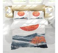 Mountain Sun Bedding Sets Rustic Farmhouse Comforter Cover Modern Abstract Art Boho Duvet Cover Microfiber Soft 3 Pieces with 2 Pillow Shams Twin