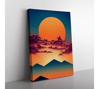 Mountain Sunset Abstract Orange Teal Red Canvas Wall Art Print 30x20 Inch