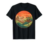 Mountain Sunset Disc Golf Basket Flying Disc Scene T-Shirt