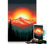 Mountain Sunset Forest Landscape Illustration Hard Jigsaw Puzzle for Adults 1000 Pieces Strong Logic Toy Bonding Time Clear Edge (38x26cm)