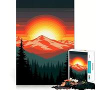 Mountain Sunset Forest Landscape Illustration Jigsaw Puzzles for Adults 1000 Pieces Strong Logic Toy Calming Play Clear Edge Artistic Gift (38x52cm)