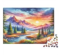 Mountain Sunset Jigsaw Puzzles River Serenity 1000 Pieces Recycled Paper for Adults Puzzle Difficult Challenging Game Stimulate Brain Thinking Great Gift 70x50cm/1000pcs