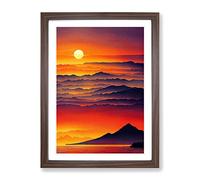 Mountain Sunset No.3 Framed Print | A2 Walnut Framed Wall Art | Ready to Hang | Modern Landscape Picture | Living Room Bedroom Lounge Office