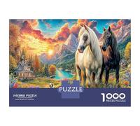 Mountain Sunset Scene 1000Pieces JigsawPuzzleTwo Horses ForAdult Colourful Brainteasing Age12+byth Challenging The Impossible Difficult Game Uncover The Puzzle 52x38cm/1000pcs