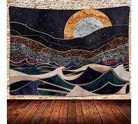 Mountain Tapestry Wall Hanging, Psychedelic Abstract Mountains Moon Tapestry Japan Ocean Wave Tapestries Watercolor Nature Landscape Wall Hanging for Home Decor 80x60 Inches GTLSUH461
