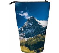 Mountain Telescopic Pencil Stationery Case Pens Storage Box with Zipper Closure for Women Men Boys Girls Nature Clouds Grass Sky Landscape Lawn Grass Snow Tree Plant Ecology Hill