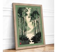 Mountain Through Bamboo Japandi Framed Wall Art Print A3 Oak