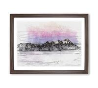 Mountain Through The Clouds In Abstract Modern Art Framed Print | A3 Walnut Framed Wall Art | Ready to Hang | Abstract Landscape Picture | Living Room Bedroom Lounge Office