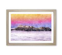 Mountain Through The Clouds Painting Framed Print | A2 Oak Framed Wall Art | Ready to Hang | Modern Landscape Picture | Living Room Bedroom Lounge Office