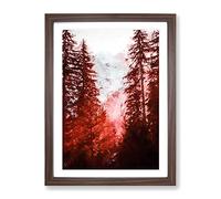 Mountain Through The Forest In Abstract Modern Framed Wall Art Print, Ready to Hang Picture for Living Room Bedroom Home Office Décor, Walnut A3 (34 x 46 cm)