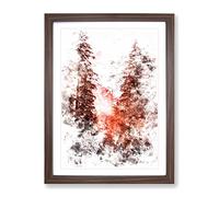 Mountain Through The Forest Watercolour Modern Framed Print | A3 Walnut Framed Wall Art | Ready to Hang | Modern Landscape Picture | Living Room Bedroom Lounge Office