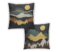 Mountain Throw Pillow Covers,Tree Pillow Cover Decorative Pillows Nature,Yellow Blue Black Camping Pillow Covers 18X18 Set of 2 Linen for Couch Sofa Cabin Decor Forest Pillow Case,Pillow Mountains