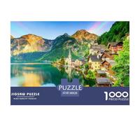 Mountain Town Jigsaw Puzzles Puzzle for Adults Kids. 1000 Piece Lake And Alpine Scenery Impossible Challenge Toy Educational Games Home Decoration for Educational Games Gifts 38x26cm/1000pcs