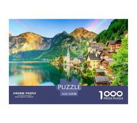 Mountain Town Jigsaw Puzzles Puzzle for Adults Kids. 1000 Pieces Lake And Alpine Scenery Whimsical Challenge Toy Educational Games Home Decoration for Educational Games Gifts 52x38cm/1000pcs