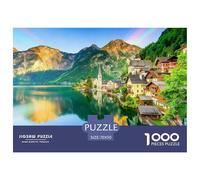 Mountain Town Jigsaw Puzzles Puzzles for Adults Kids. 1000 Piece Lake And Alpine Scenery Impossible Challenge Toy Educational Game Home Decoration for Educational Games Gifts 70x50cm/1000pcs