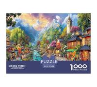 Mountain Town Scene Impossible Hard Difficult 1000 Pieces Adult Jigsaws - Colorful River Town Educational Game Decompression for Gifts52x38cm/1000pcs