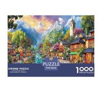 Mountain Town Scene Impossible Hard Difficult 1000 Pieces Adult Jigsaws - Colorful River Town Educational Game Decompression for Gifts38x26cm/1000pcs