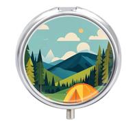Mountain Travel Camping Pill Box with 3 Round Compartments | Small Metal Pill Case with Mirror, Portable Daily Pill Organizer, Mini Medicine Holder for