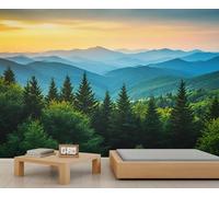 Mountain Twilight Mural Mountain Ranges Forests Wallpaper Natural Scenery Wall Mural Extra Large Panoramic Wallpaper Hotel Restaurant Lobby Custom Wall Paper (Non-self-Adhesive)