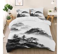 Mountain Ultra Soft Duvet Cover Double Size, Pine tree Bedding Set, Durable & Breathable Ink painting Comforter Cover Set, Chinese Style All Season Comfort Quilt Bedding Cover