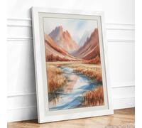 Mountain Valley at Autumn Scandinavian Framed Wall Art Print A3 (42×29.7cm) White, Wall Decor for Living Room, Bedroom, Office & Home, Ready to Hang, Art Gift