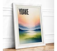 Mountain Valley at Dawn Minimalist Framed Wall Art Print A3 (42×29.7cm) White, Wall Decor for Living Room, Bedroom, Office & Home, Ready to Hang, Art Gift