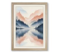 Mountain Valley at Dawn Scandinavian Framed Wall Art Print A3 (42×29.7cm) Oak, Wall Decor for Living Room, Bedroom, Office & Home, Ready to Hang, Art Gift