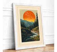 Mountain Valley at Sunrise Rustic Framed Wall Art Print A1 (84.1×59.4cm) White, Wall Decor for Living Room, Bedroom, Office & Home, Ready to Hang, Art Gift